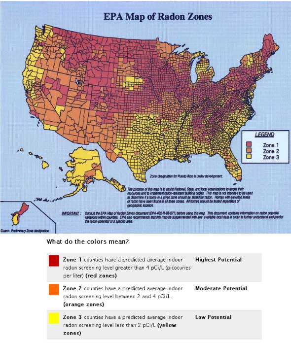 Radon Map of U.S. From EPA
